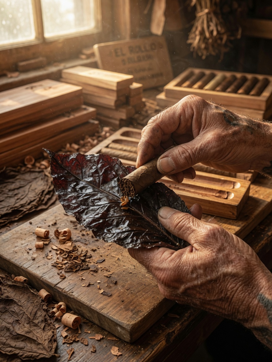 Handmade cigar rolling table: a glimpse of the full process from leaf selection to finished cigar